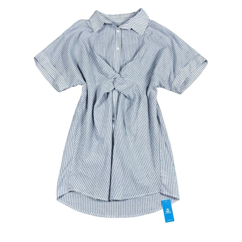 CUPSHE NWT 100% Cotton Striped Twist Front Shirt Dress Large Coastal Nautical